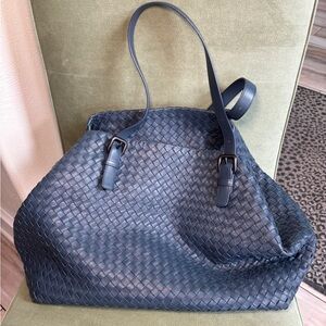 Bottega Veneta Dark Blue Woven Tote